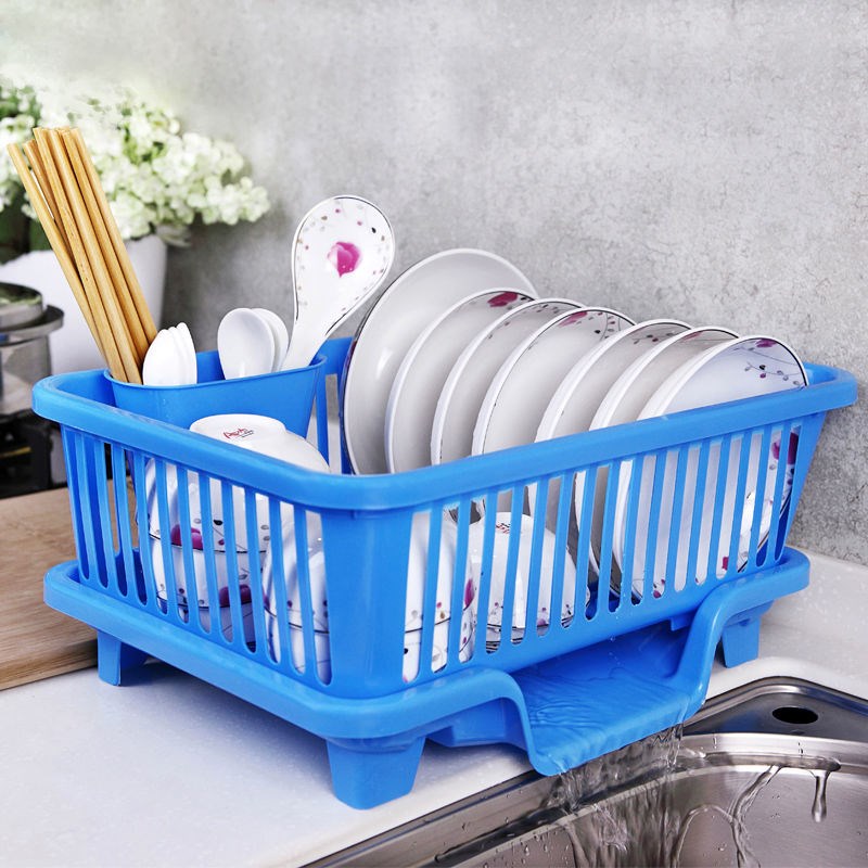 blue dish racks on table