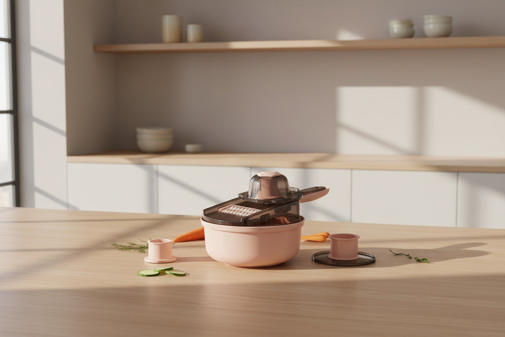Decorative salt shaker with wooden top on a dark surface