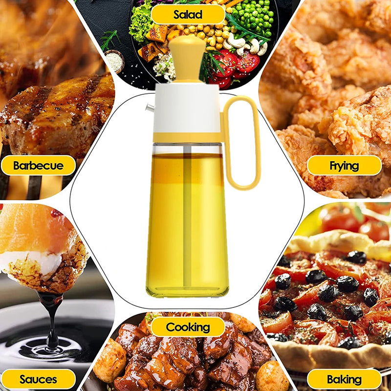 Oil bottle with cooking methods labeled around it