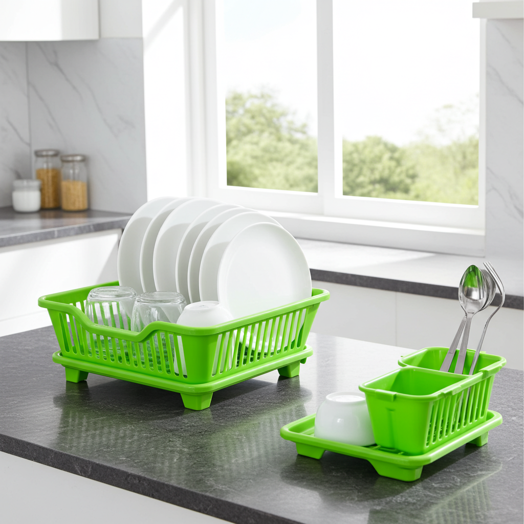 Countertop Dish Drying Rack – Hook Drainage, BPA-Free, Green or White