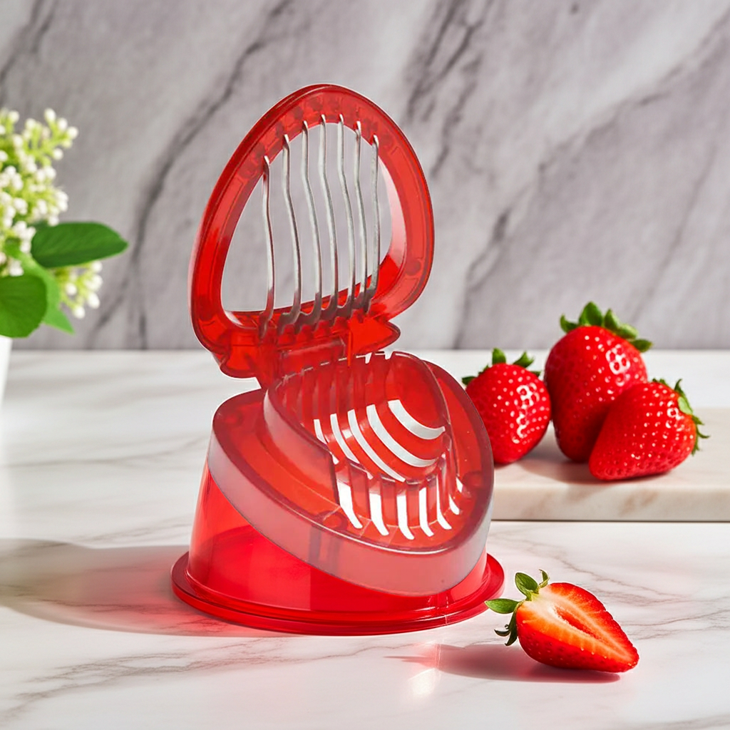 Red Strawberry Slicer – Manual Stainless Steel Fruit Cutter