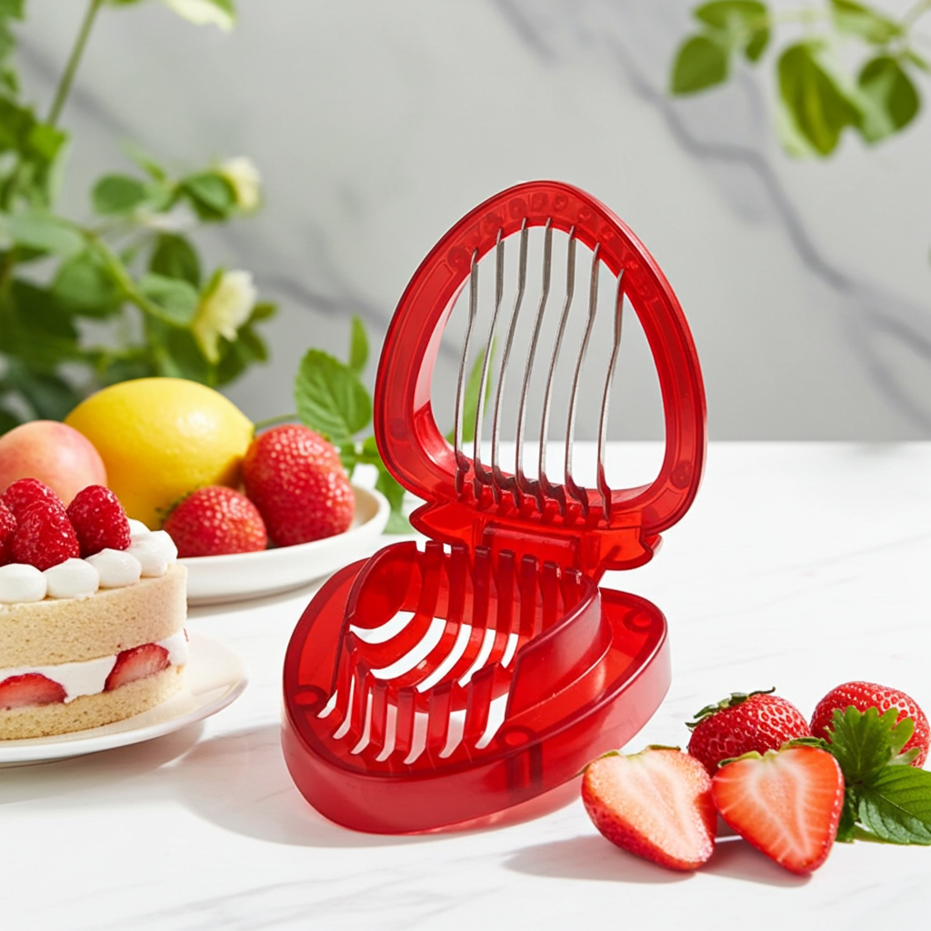 Red Strawberry Slicer – Manual Stainless Steel Fruit Cutter