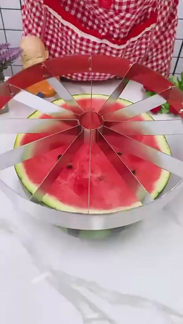 Demo video: one-press watermelon slicing with Craftique 18/8 stainless steel blade slicer — setup, slice, serve, and safe cleaning