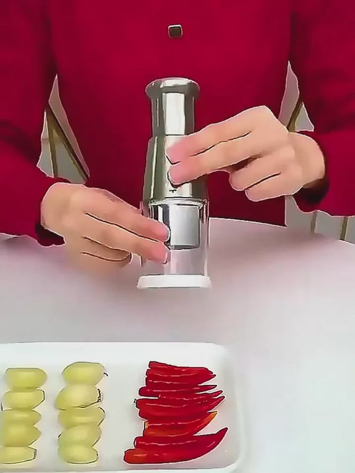 person demonstrating a onion crusher/chopper
