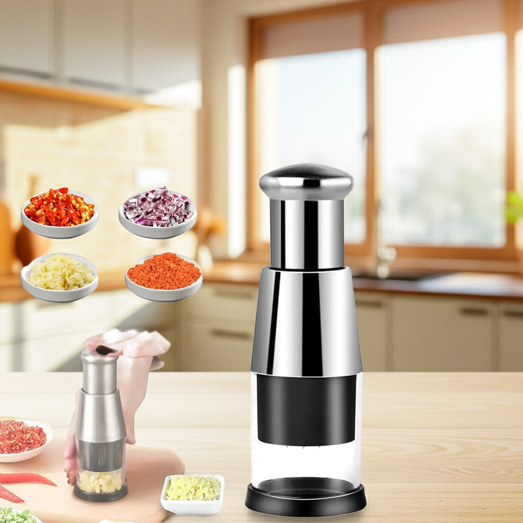 Garlic Crusher & Onion Chopper – Manual Stainless Steel