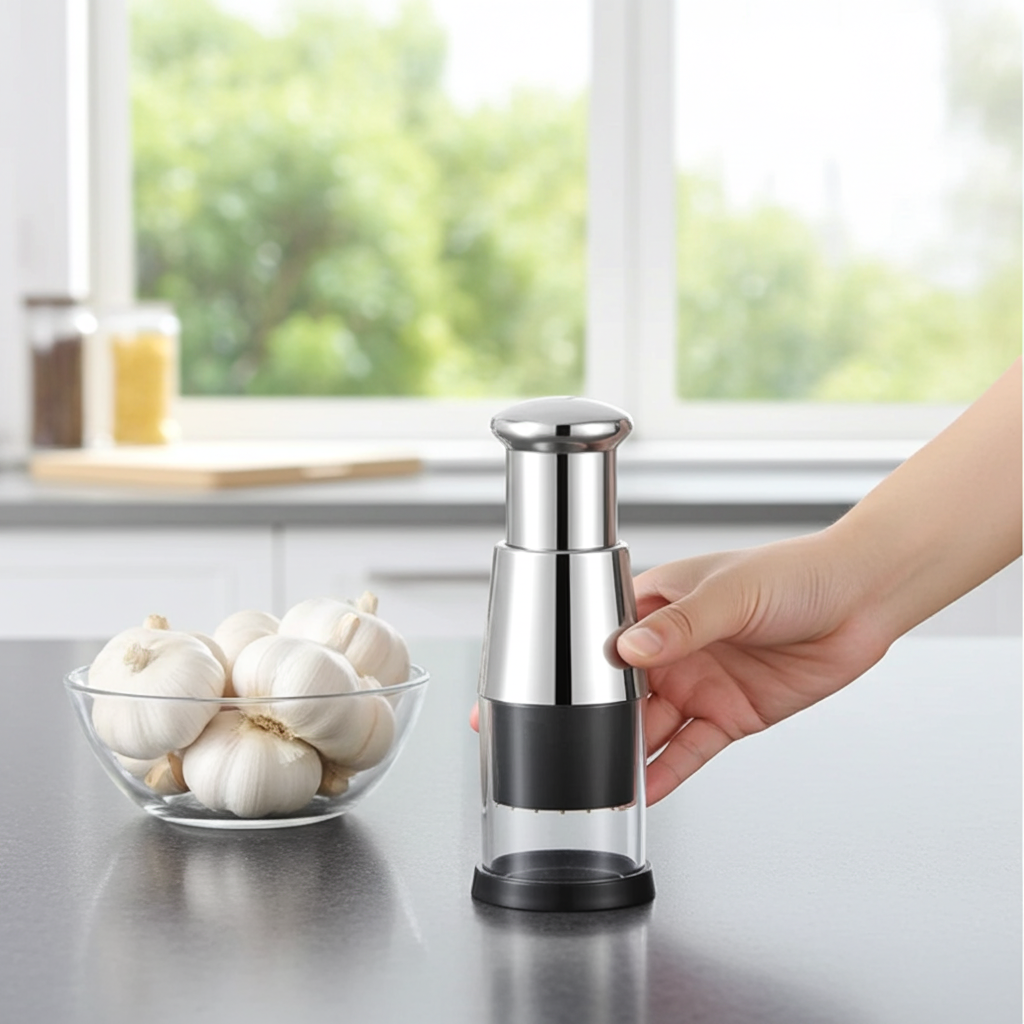 Garlic Crusher & Onion Chopper – Manual Stainless Steel